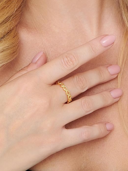 DEVATA Gold or Rhodium Plated Sterling Silver 925 – Eternity, Band Ring for Women – Heart, Knot, Clover, Infinity, Mariner, Cable, Curb, Cuban, Figaro, Daisy, Rope, Ribbed, Dome