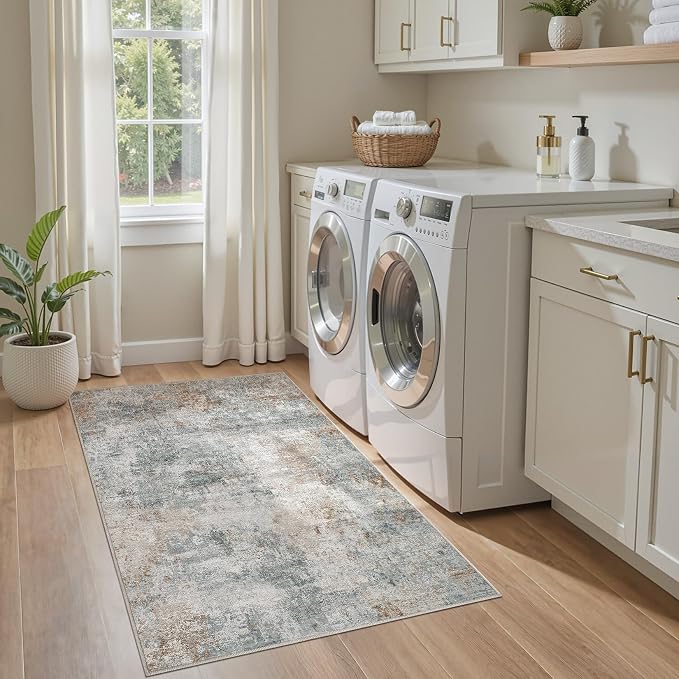 Tortania Area Rug Living Room Rugs - 3x5 Washable Soft Neutral Boho Moroccan Farmhouse Mat Indoor Floor Carpet for Bedroom Under Dining Table Home Office Decor - Grey Brown
