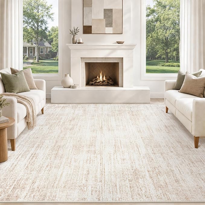 8x10 Area Rugs for Living Room Washable Rugs Neutral Abstract Large Rug Soft Modern Carpet Non-Slip Stain Resistant Low Pile Rug for Bedroom Dining Room Nursery Home Office Under Table Area Rug Beige
