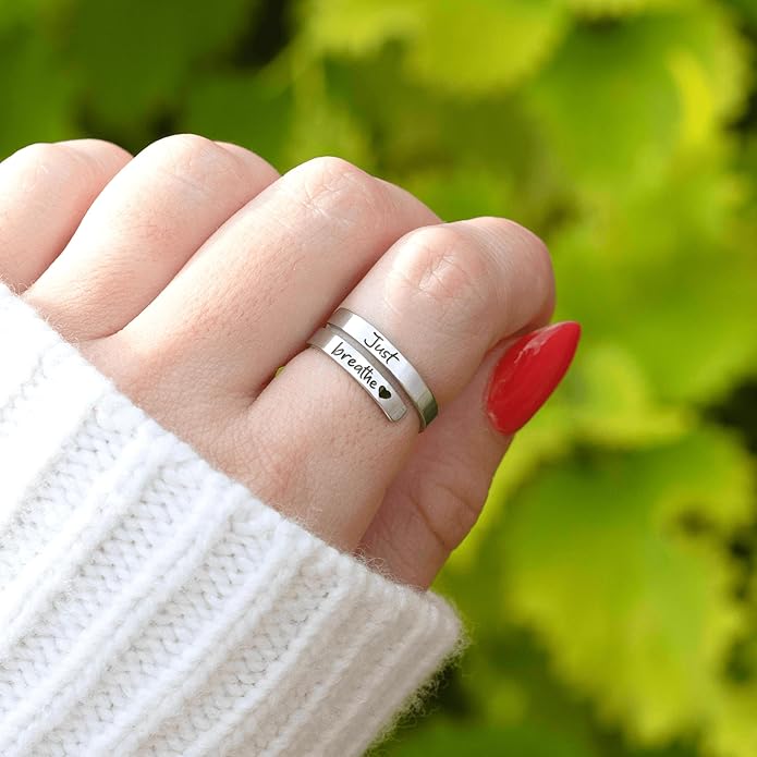 Hope Rings – Just Breathe Ring (1 Pcs) – Adjustable Tarnish-Free 999 pure silver & 304 Stainless steel Ring – Heartfelt Gifts for Women – Grief, Loss, Emotion