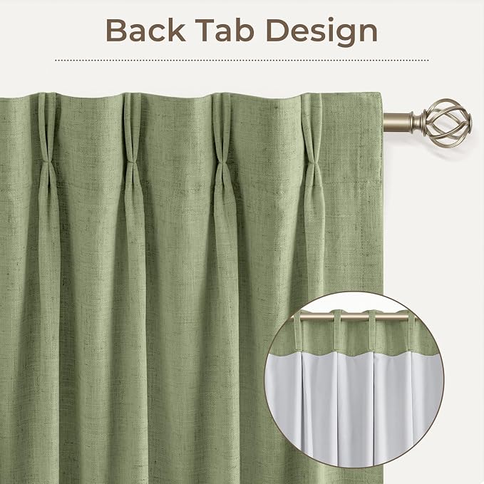 CAPALOCA Pinch Pleated Curtains Blackout, Linen Blackout Curtains 120 inches Long 2 Panels Set for Bedroom, Thermal Insulated Pinch Pleated Drapes for Living Room, 40"W x 120"L (Pack of 2), Sage Green