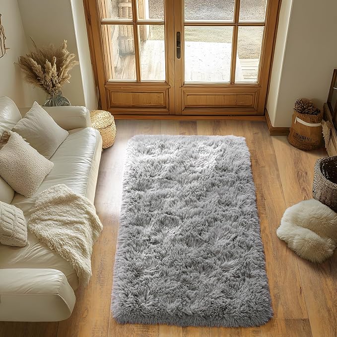 Dssimo 2x3 Small Grey Rug, Upgrade Non Slip Throw Bedside Area Rugs, | Soft Fluffy Shag Non-Slip Carpet for Kids,Girls Boys and Teens Decorations for Living Room Dorm Nursery Classroom
