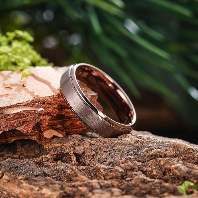 King Will Classic Tungsten Wedding Band for Men, 6/7/8/9/10mm Widths, Polished Finish Step Edge Matte Rings Comfort Fit