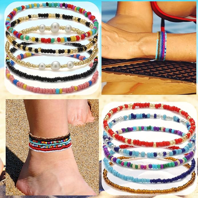 Beaded Anklets for Women Handmade Boho Beaded Ankle Bracelets Colorful Beads Foot Anklets for Women