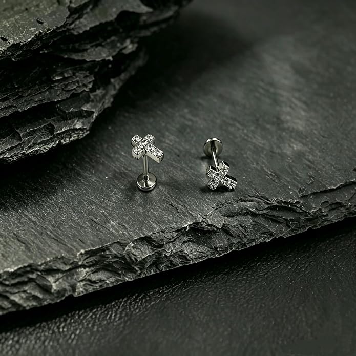 [2 Pairs Value Set]G23 Titanium Stud Earrings for Sensitive Ears, 18G Hypoallergenic Piercing Studs with Flat Back, Internal Thread Earring Jewelry for Women