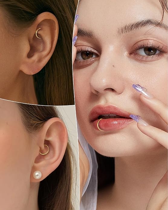 COCHARM 14K Solid Gold 18g/16g Nose Rings 16G Septum Rings Yellow Gold Tragus Helix Cartilage Conch Earring Hoops 18 Gauge Piercing Hoop