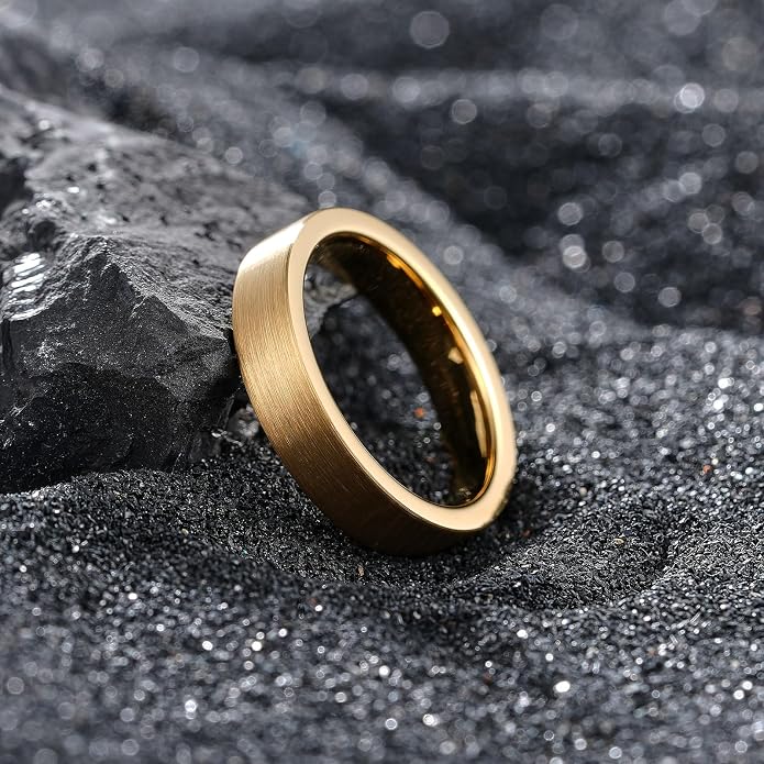 King Will Tungsten Carbide Wedding Band for Men Women-4/6/8mm Width 14K Gold Plated Tungsten Wedding Ring Matte Brushed & High Polished Style Comfort Fit Wedding Band Size 6-14