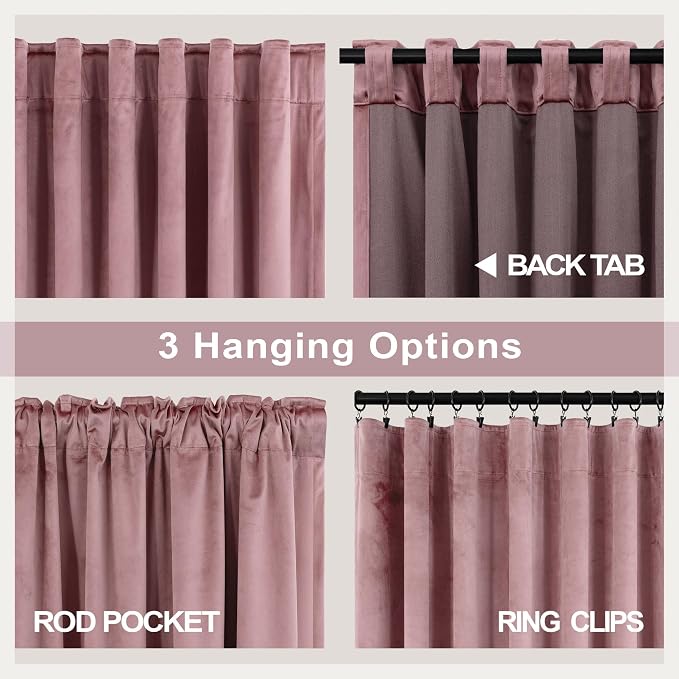 Dusty Rose Pink Velvet Curtains 84 Inch Length for Girls Bedroom 2 Panels Back Tab Pocket Pleated Pretty Cute Luxury Living Room Darkening Thermal Insulated Light Reducing Long Drapes for Dining Room