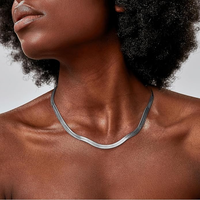 Jewlpire 925 Sterling Silver Plated Rope/Cuban/Paperclip/Herringbone Chain Necklaces for Women, 18K Gold Plated Chain Necklace,Hypoallergenic Women's Chain Necklaces 16+3 Inch