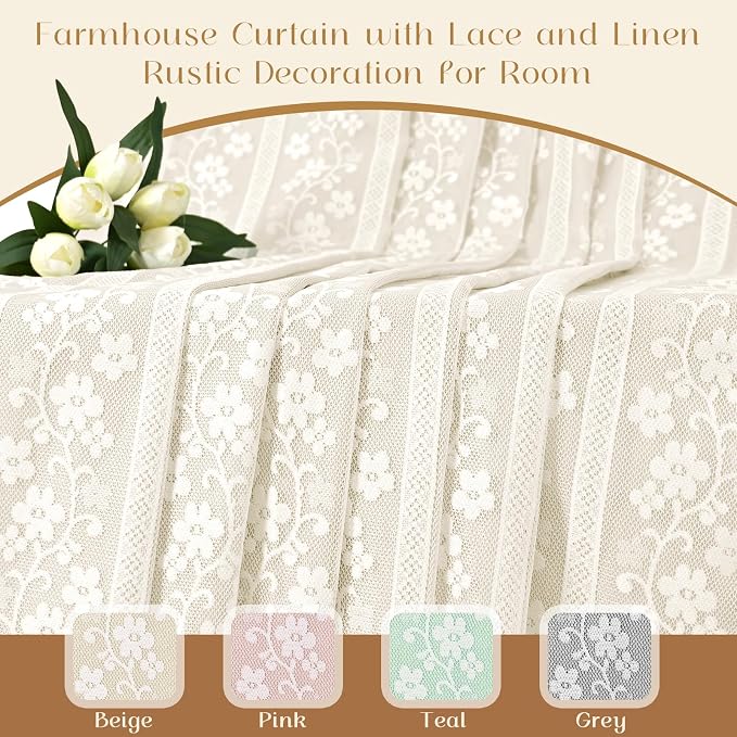 ASPMIZ Linen Kitchen Curtains 24 Inch Length, Double Layered Window Curtain 2 Panel Sets Rod Pocket Short Curtains for Kitchen, Farmhouse Window Treatment Tiers for Bathroom, Cafe, Beige