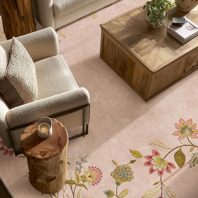 5x7 Washable Rugs for Living Room: Bedroom Area Rug Stain Resistant Non Slip Low Pile Soft Faux Wool Lightweight Rugs for Kitchen Dining Room Farmhouse Nursery Entryway Home Office Indoor