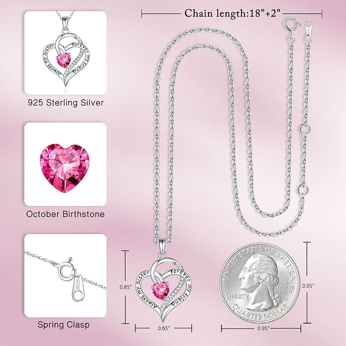 Iefil Gifts for Sister - 925 Sterling Silver Birthstone Necklace Sisters Jewelry