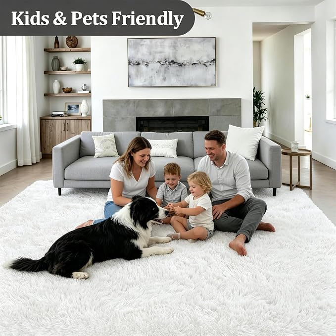 Fluffy 5x7 Area Rugs for Living Room Bedroom: Ultra Soft Shag Rug Non-Slip Non-Shedding Small Plush Bedside Rug Indoor Floor Carpets for Kids Room Playroom Entryway Nursery Dorms Home Decor Ivory