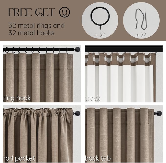 Topfinel 100% Blackout Curtains 84 inch Long 2 Panels for Bedroom Boho Farmhouse Linen Texture Curtain Greige Window Drapes with Back Tab Rod Pocket Light Blocking Thermal Insulated Panel Taupe