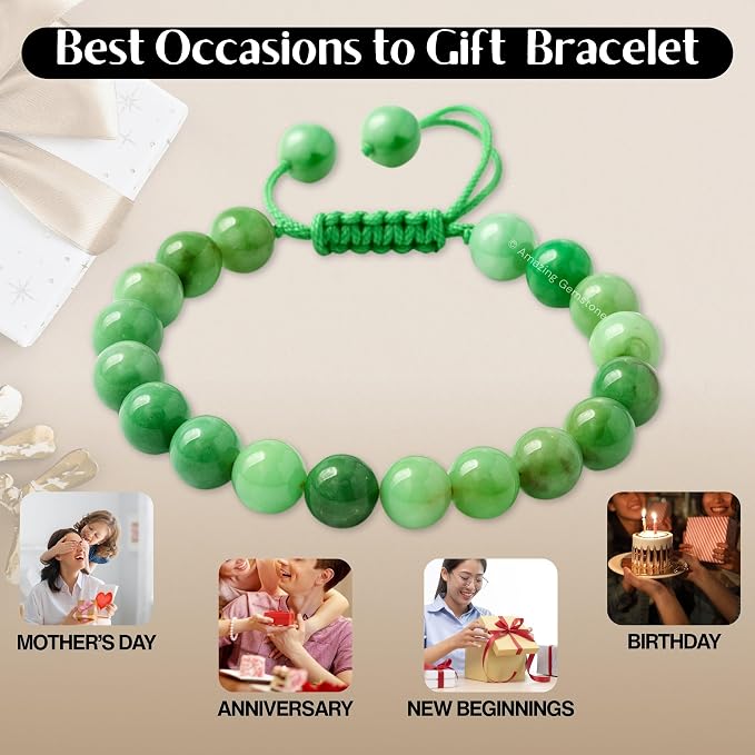 Amazing Gemstone Chrysoprase Premium Bracelet, Gifts for Men & Women - Protection Healing Crystal Bracelet - 8mm Gemstone Beaded Adjustable Bracelet, Pulseras para Hombres Mujer Stocking Stuffers