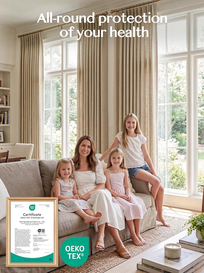 Liz Pinch Pleated Linen Curtains Light Filtering Curtains for Living Room, Farmhouse Window Curtains for Bedroom, Modern Drapes with Hooks and Rings, 102 Inches Long, Burlywood Birch, 2 Panels Set