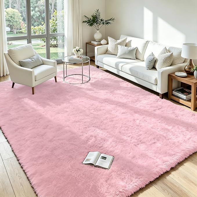 5x7 Area Rug for Living Room, Ultra Soft Fluffy Pink Rugs for Bedroom, Non Slip Large Shag Carpet, Fuzzy Plush Nursery Rug, Thick Washable Indoor Floor Carpets for Kids Office Dorm Home Decor