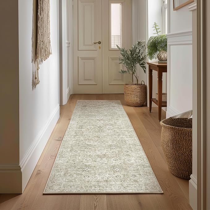 Machine Washable Hallway Runner Rug: 2'x6' Kitchen Rugs Soft Non-Slip Low Pile Vintage Boho Carpet Runners for Indoor Entryway Kitchen Bedside Bedroom Bathroom Farmhouse Decor