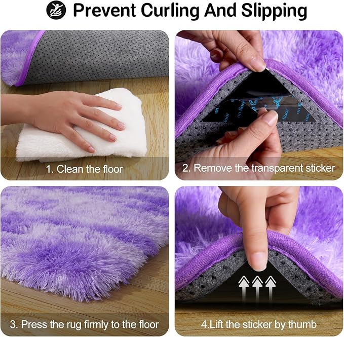 qulint 2x3 Purple Rugs for Bedroom, Fluffy Small Rug for Living Room | Soft Shag Tie-dyed Purple Nursery Rug, Fuzzy Shaggy Alfombra for Kid Room Rug Dorm Classroom Home Decor