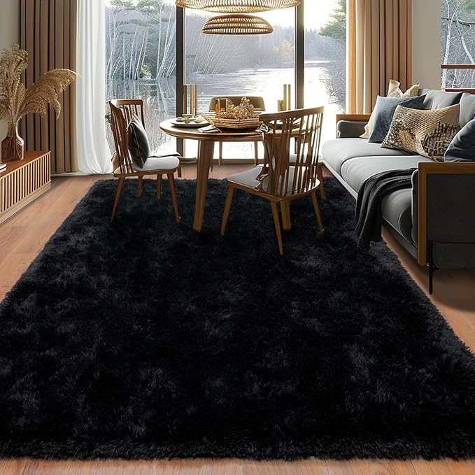Dssimo Extra Large 9x12 Black Area Rug for Living Room, Soft Shaggy Rugs | Plush Fluffy Upgrade Non-Slip Black Carpet for Classroom Nursery Kids Room Dorm Room Mordern Home Decor, Indoor Floor Carpet