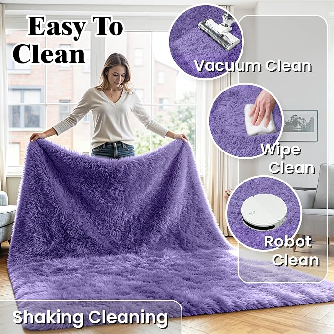8x10 Area Rug for Living Room, Ultra Soft Fluffy Purple Rugs for Bedroom, Non Slip Large Shag Carpet, Fuzzy Plush Nursery Rug, Thick Washable Indoor Floor Carpets for Kids Office Dorm Home Decor