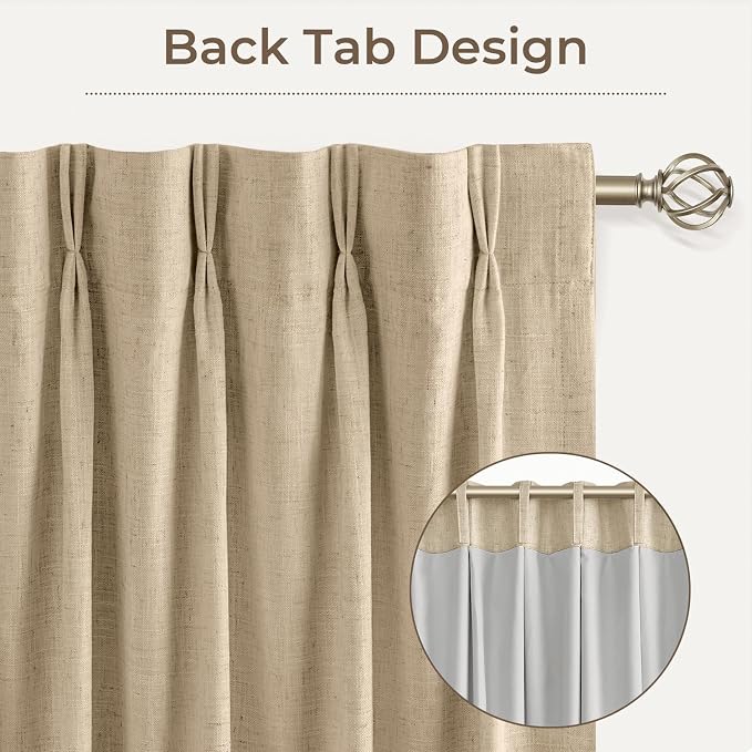 CAPALOCA Pinch Pleated Blackout Curtains 96 Inches Long, Linen Blend, 100% Blackout Drapes with 20 Hooks, Ideal for Bedroom and Living Room, 40" W x 96" L (Pack of 2), Oatmeal