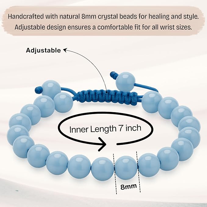 Amazing Gemstone Angelite Bracelet for Women Men's Gifts - Protection Healing Crystal Bracelet - 8mm Gemstone Beaded Adjustable Bracelet Pulseras para Hombres Mujer Stocking Stuffers
