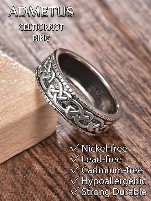ADMETUS 925 Sterling Silver Celtic Knot Ring Wedding Band Rings for Men Celtic Jewelry Gifts for Men Rings Size 5-15