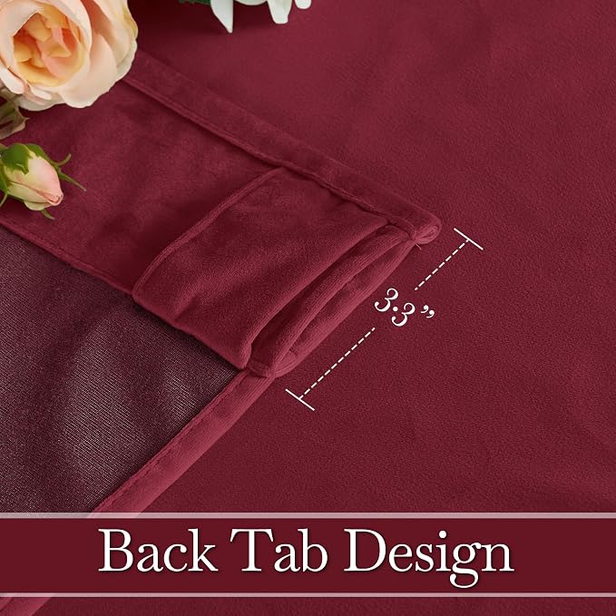 RYB HOME Burgundy Red Velvet Curtains for Christmas Decor, Soft Luxury Backdrops for Studio Theater, Back Tab Design for Bedroom Living Room, 52" W x L72 L, 2 Panels Set