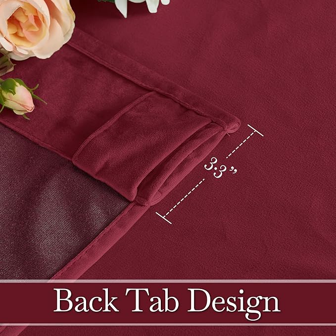 RYB HOME Burgundy Red Velvet Curtains for Christmas Decor, Soft Luxury Backdrops for Studio Theater, Back Tab Design for Bedroom Living Room, 52" W x L96 L, 2 Panels Set
