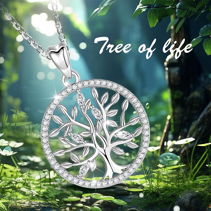 AEONSLOVE Tree of Life Necklace 925 Sterling Silver, Family Tree of Life Pendants Jewelry Gifts for Women Wife Mother, 18 Inch Chain