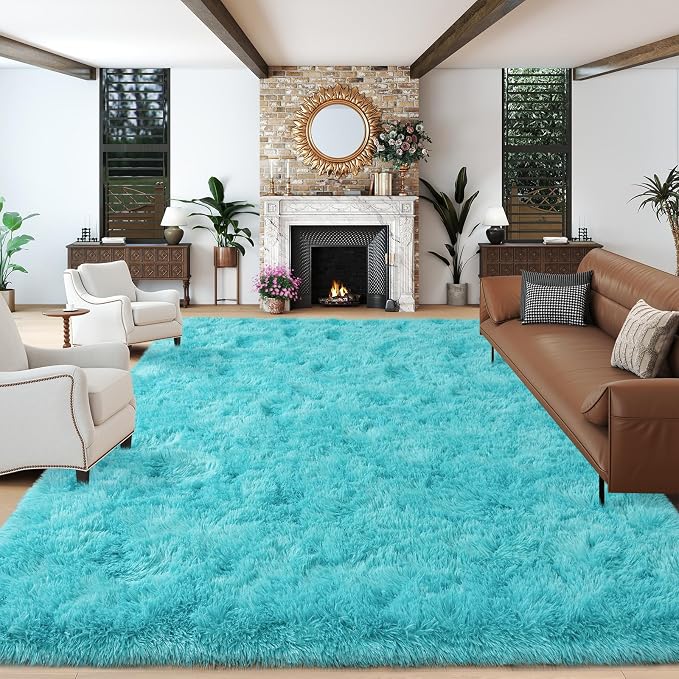 9x12 Teal Blue Rug for Bedroom,Ultra-Soft Fluffy Area Rugs for Living Room | Large Soft Plush Furry Non-Slip Carpet for Kids,Girls Boys and Teens Decorations Aesthetic for Dorm Nursery Classroom