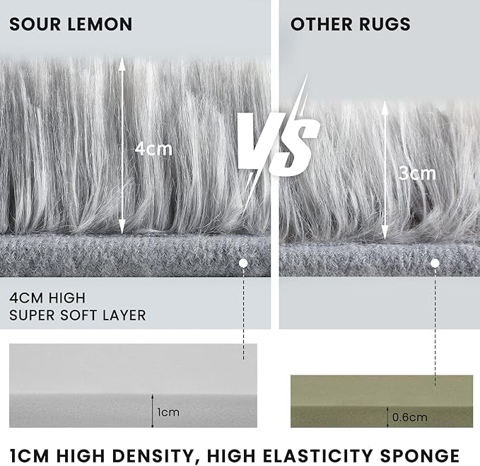 Sour Lemon 10x14 Area Rugs for Bedroom Living Room, Fluffy Shag Grey | Large Shaggy Carpet, Soft Plush Furry Bedside, Anti Slip, Washable Area Modern Rugs Floor Mat for Kids Girls Boys Living Room