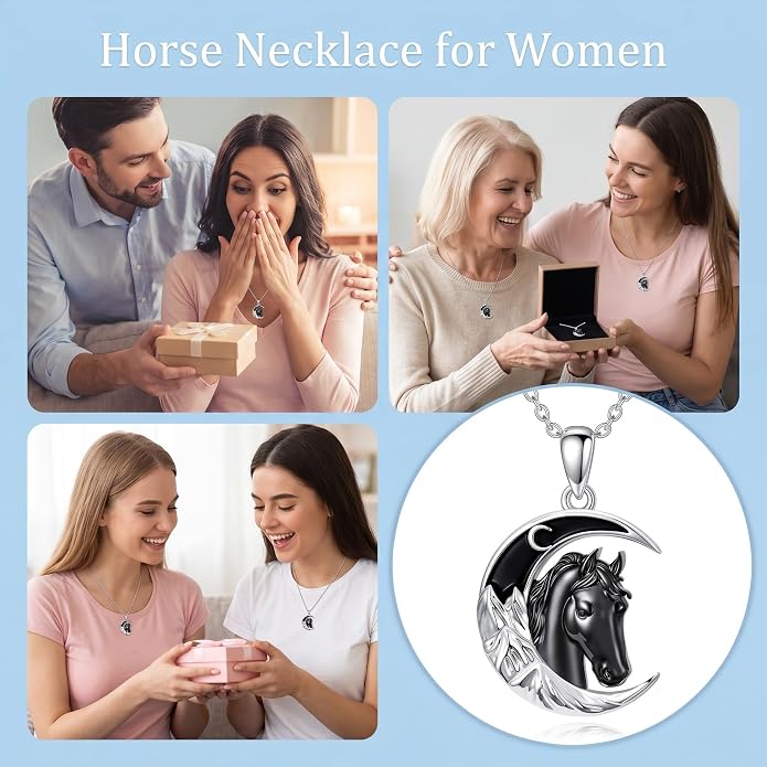 Tree of Life/Cat/Horse/Turtle/Sun/Cow Pendant Crescent Moon Necklace Anniversary Graduation Birthday for Grandma Women Wife Daughter(with Gift Box)