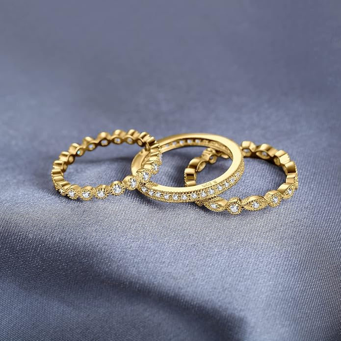 JewelryPalace 14K Gold Plated 925 Sterling Silver Rings for Women, Cubic Zirconia Promise Rings for Her, Stackable Wedding Bands Rings for Women Set Size 4-12