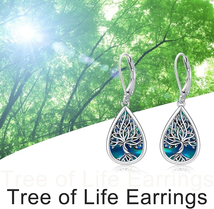 Odinstone 925 Sterling Silver Earrings Tree of Life Teardrop Moonstone Dangle Drop Leverback Earrings for Women
