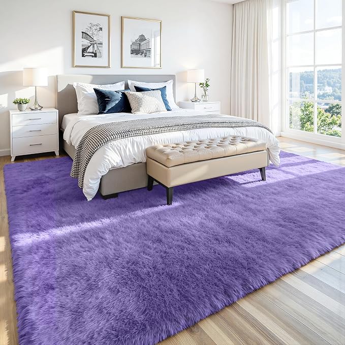 8x10 Area Rug for Living Room, Ultra Soft Fluffy Purple Rugs for Bedroom, Non Slip Large Shag Carpet, Fuzzy Plush Nursery Rug, Thick Washable Indoor Floor Carpets for Kids Office Dorm Home Decor