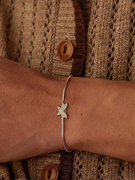 Charm Bracelet for Women Gold Trendy Non Tarnish Sideways 14K Gold Plated Simple Dainty Chain Jewelry Gift