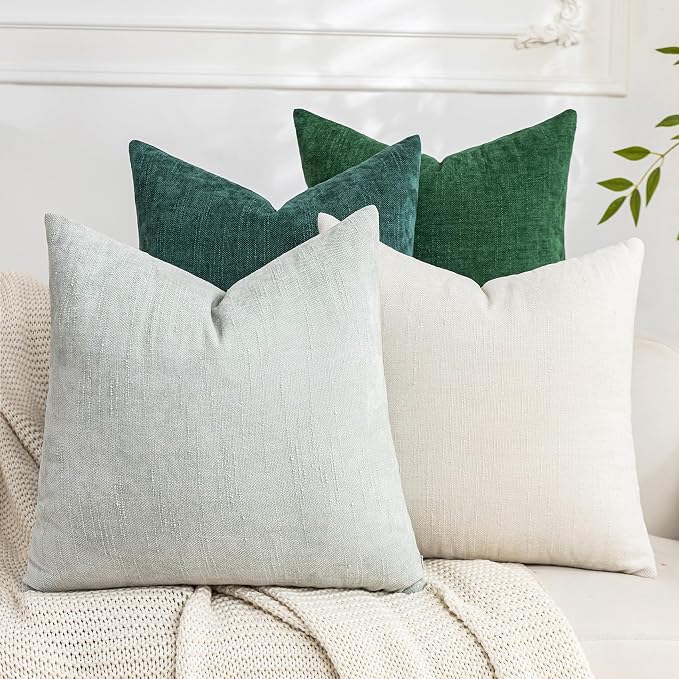 Set of 4 Soft Textured Decorative Throw Pillow Covers 18x18 Inch Cozy Farmhouse Cushion Cover Square Accent Pillow Cases for Bed Couch Sofa Living Room, White Aqua Green