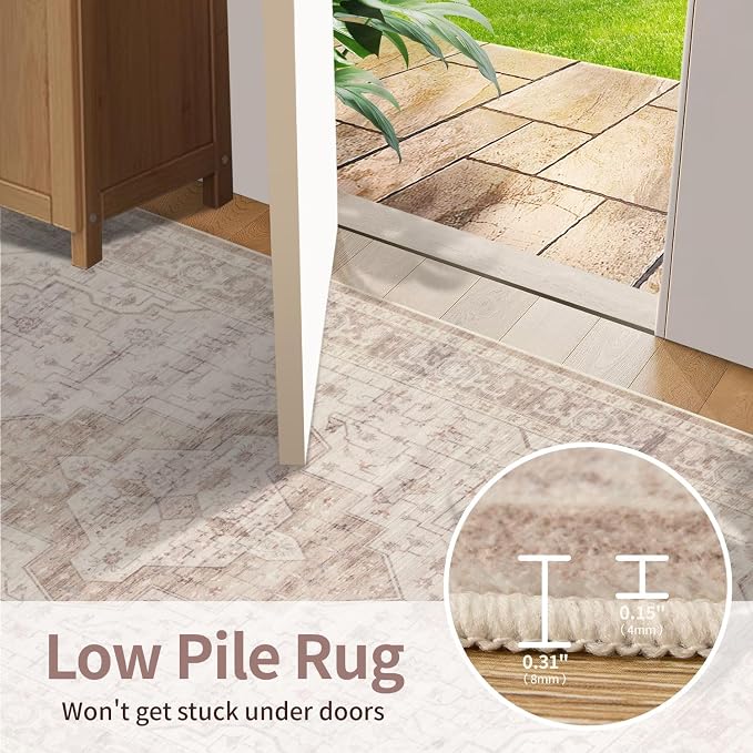 Rugxara Pink 6x9 Washable Area Rug for Living Room & Bedroom, Rugs for Girls Women, Non Slip, Durable Low Pile Carpet, Vintage Carpets for Office, Dining Room, Kids Room and Farmhouse