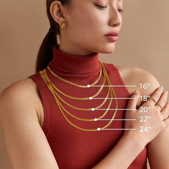 PAVOI 22K Gold Plated Chain Necklace For Women | Italian Solid 925 Sterling Silver Necklace for Men | Cuban Link, Rope, Snake & Rope Diamond-Cut Herringbone | Trendy Unisex Jewelry