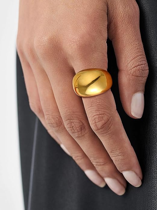 U7 Chunky Gold Dome Rings for Women, Stainless Steel/18KGold Plated/Black Statement Ring Non Tarnish Women Rings, Size 7-12