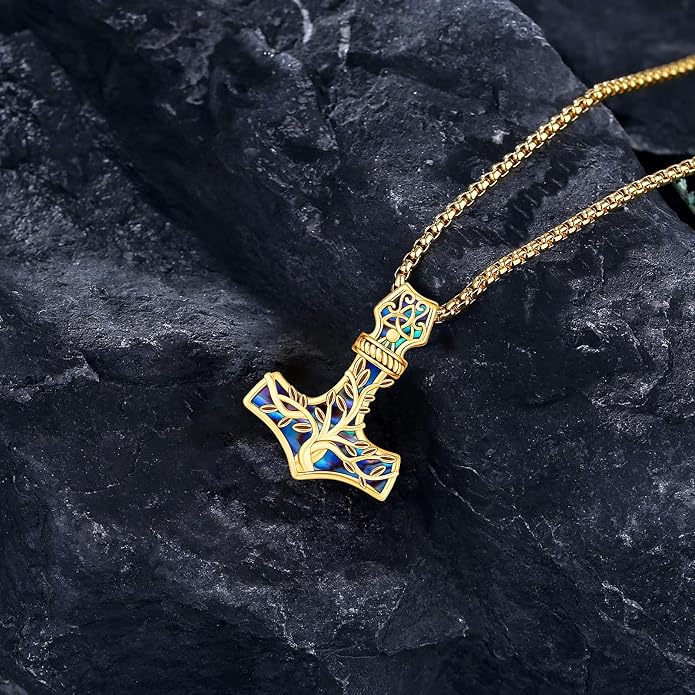 Celtic Cross Tree of Life Necklace for Women Sterling Silver Thor Hammer Tree of Life Pendant Irish Knot Cross Amulet Tree of Life Jewelry
