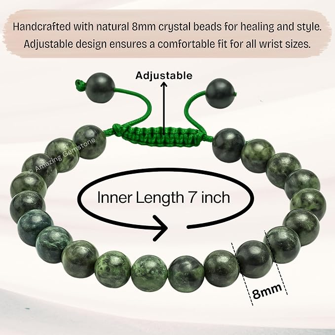 Amazing Gemstone Kambaba Jasper Bracelet, Gifts for Men & Women - Protection Healing Crystal Bracelet - 8mm Gemstone Beaded Adjustable Bracelet, Pulseras para Hombres Mujer Stocking Stuffers