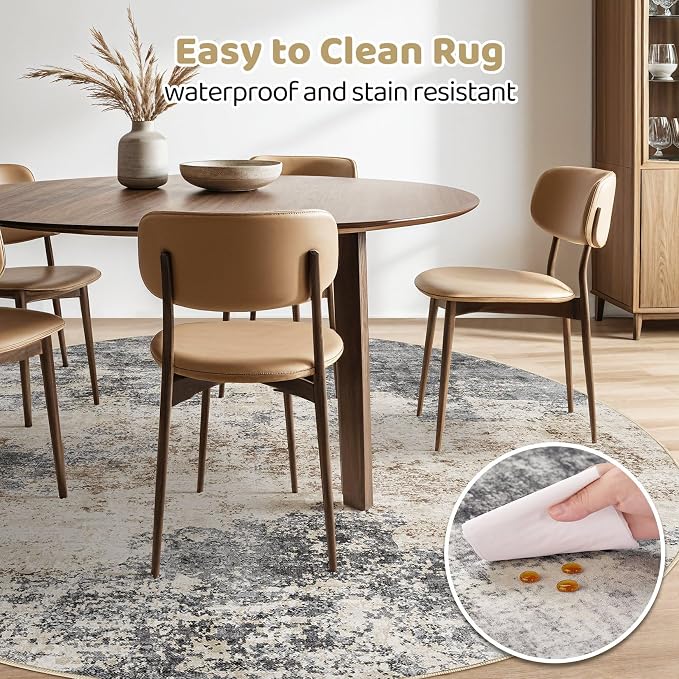 Round Rug Living Room Rugs: 10x10 Washable Circle Large Abstract Modern Soft Stain Resistant Non-Slip Indoor Floor Carpet for Bedroom Nursery Office Dining Room Dorm Home House- Grey Brown