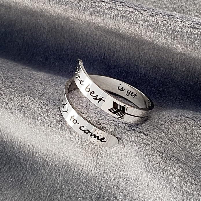 Vrycot Adjustable silvery Inspirational Stainless Steel Adjustable Bands Cool Stacking Opening Gift for Women Statement
