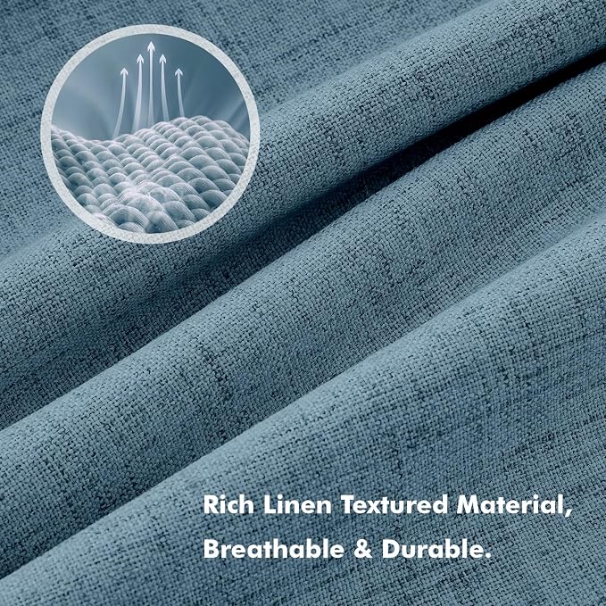 MIULEE 100% Blackout Linen Curtains 42 x 90 Inch Stone Blue 2 Panels | Thermal Insulated, Room Darkening Drapes for Bedroom Living Room, Back Tab Rod Pocket Pinch Pleated, Solid Luxury Decor