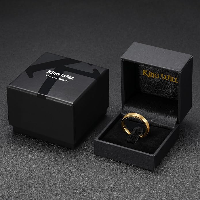 King Will Basic Gold/Rose Gold/Brown Plated Tungsten Wedding Band for Men/Women, 2mm/4mm/6mm/8mm/10mm/12mm Width Band Rings, Pipe Cut Matte Brushed Finish Cigar Band Ring Comfort Fit