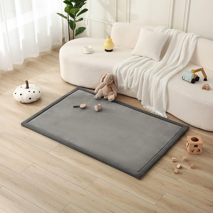 Hakuna Matte CloudSoft Baby Play Mat for Floor 40" x 60" Dark Gray | Coral Velvet high-density foam Rug for Crawling & Cozy Play – Non-Slip, Water-Resistant, Easy-Care Tummy Time Mat
