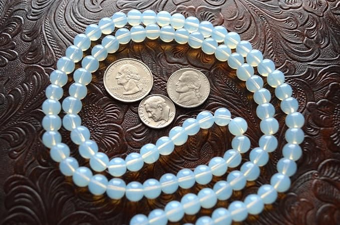 Opal Opalite Moonstone Necklace, 8mm 108 Mala Beads, Libra Sun Sign, Crown Chakra